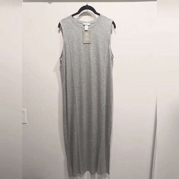 H&M Grey Melange Sleeveless Casual Midi Dress Size Large - Picture 2 of 7